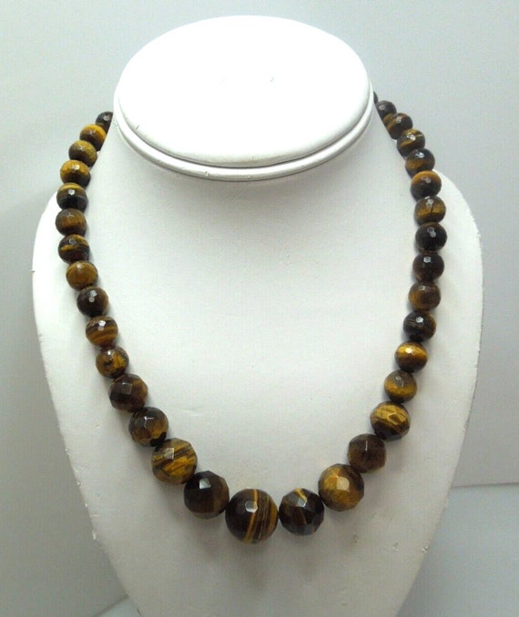 t132 Tiger eye Graduated faceted Beaded Necklace … - image 5