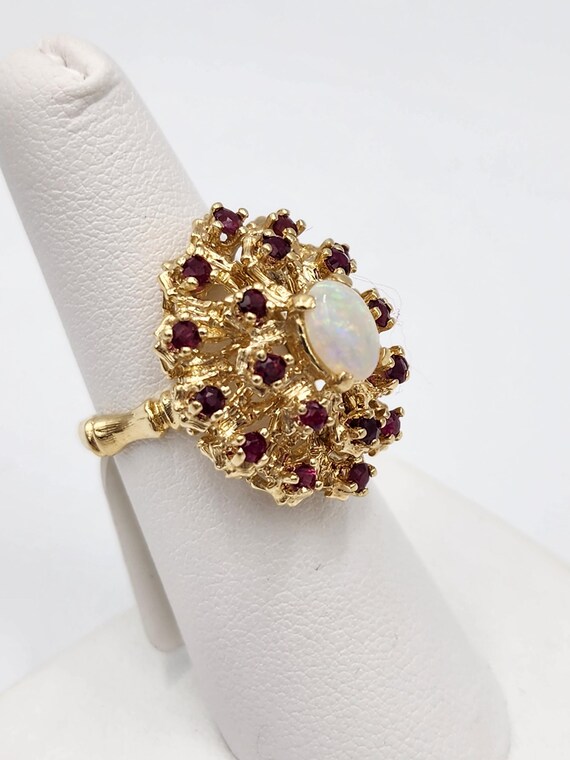 u973 Pretty Ruby and Opal Cluster Ring set in 14k… - image 4