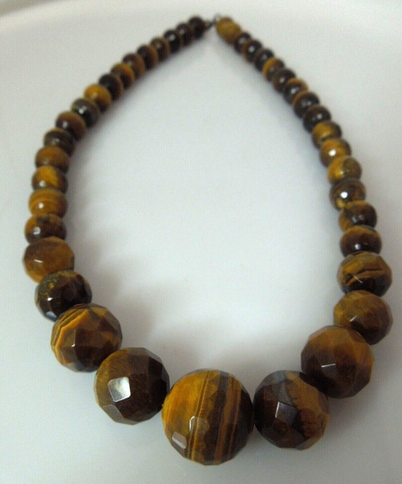 t132 Tiger eye Graduated faceted Beaded Necklace … - image 1