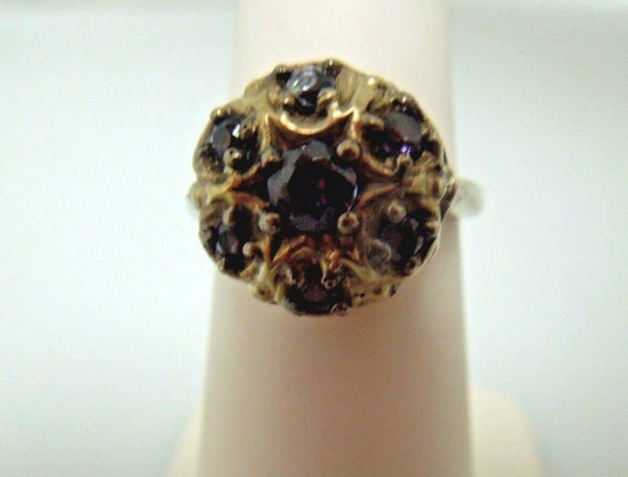 s044 Antique 14kt Yellow Gold Amethyst Ring Size … - image 2