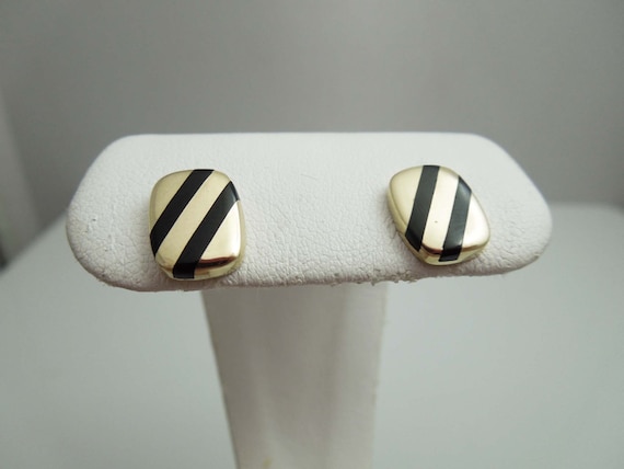 g587 Lovely Ladies 14kt Yellow Gold Black Striped… - image 1