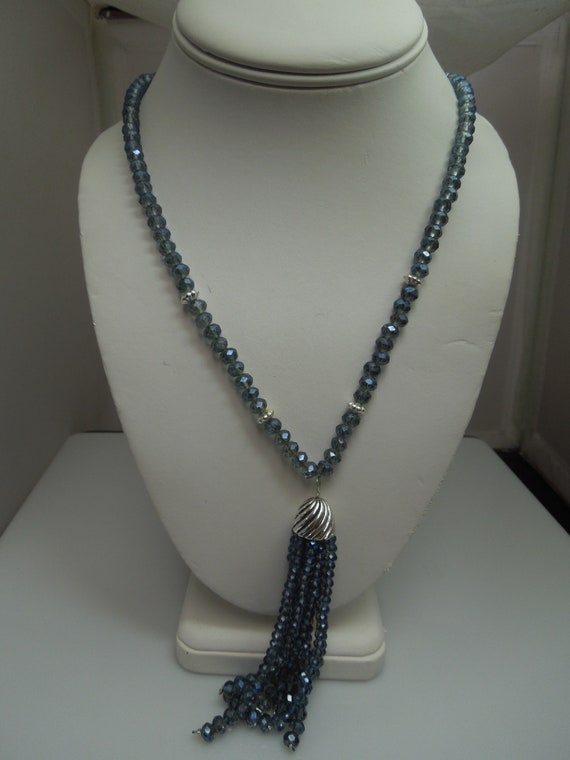 q280 Vintage Glass/ Crystal Beads Long Necklace B… - image 3