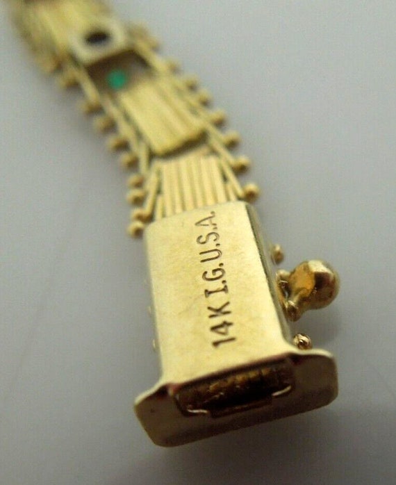 t087 14kt Yellow Gold Emerald Diamond Bracelet 7"… - image 5
