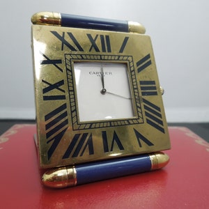 b872 Small Cartier Quartz Travel Clock with Box and Pouch