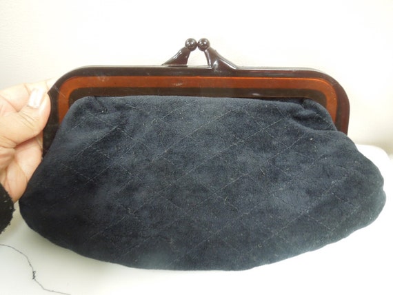 q960 Vintage Black Velvet  Evening Bag Clutch Pur… - image 1