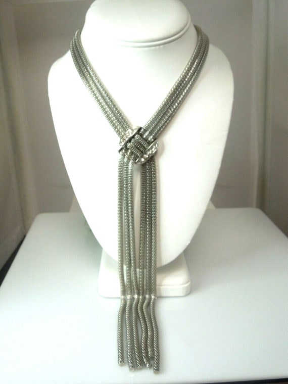 q394 Vintage Silver Tone 3 Strands Snake Chain Ne… - image 1