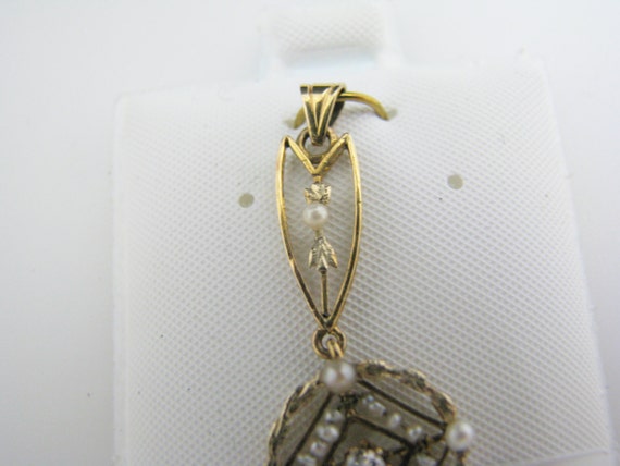 a826 Beautiful Vintage Pearl and Diamond Pendant … - image 3