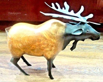 r850 Vintage Wooden Charles Marcak Moose Sculpture 10-1/2"