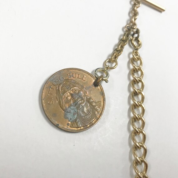 e722 Vintage Gold Filled Vest Pocket Watch Chain with… Gem