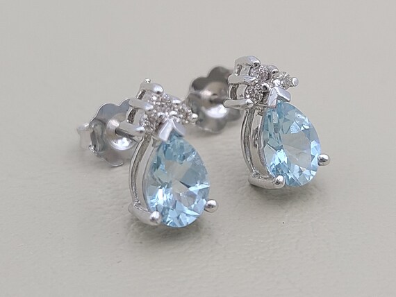 k830 Pretty Pear Shaped Aquamarine and Diamond St… - image 5