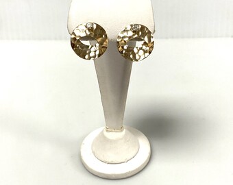 v038 Vintage 14k Yellow Gold Hammered Round Earring Dangle Jackets Set