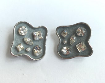 e295 Vintage Elegant Silver Tone Crystal Clip-on Earrings