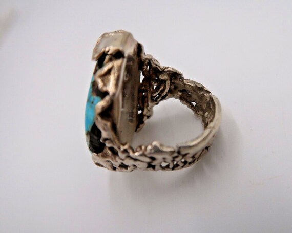 t387 Vintage Turquoise Mens Ring Sterling Silver … - image 3