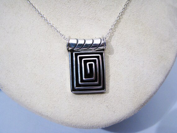c377 Unique Sterling Silver Rectangle Pendant on … - image 2
