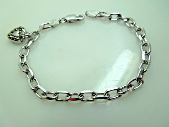s716 Sterling Silver cable Link Charm Bracelet - image 1
