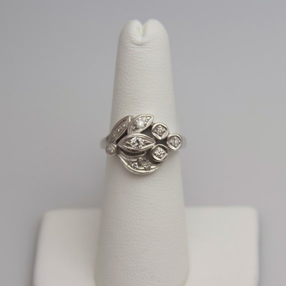 d682 Unique 14k White Gold Diamond Ring - image 1