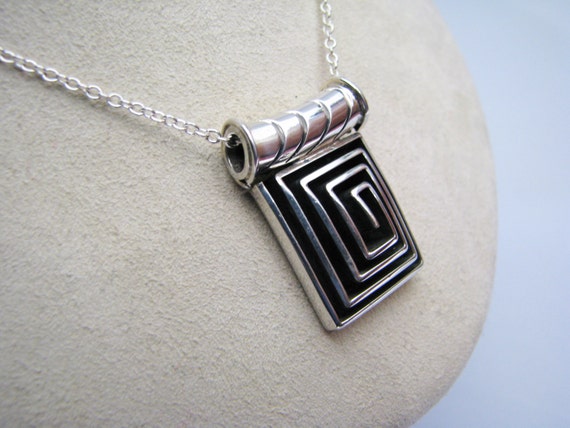 c377 Unique Sterling Silver Rectangle Pendant on … - image 3
