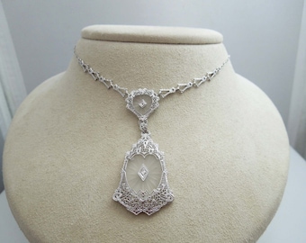 g610 Elegant Ladies 14k White Gold Diamond Filigree Necklace Pendant