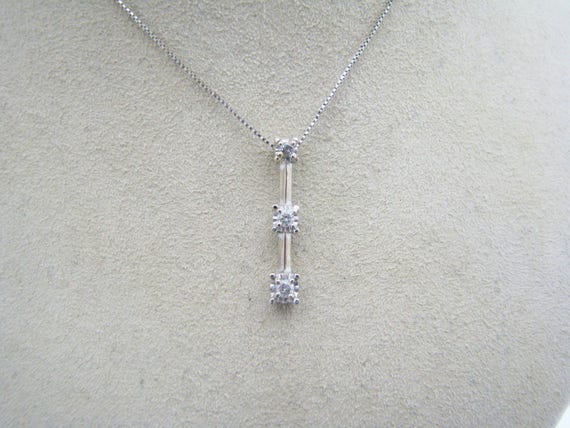 a383 Vintage Graduated 3 Diamond Pendant 10k Whit… - image 2