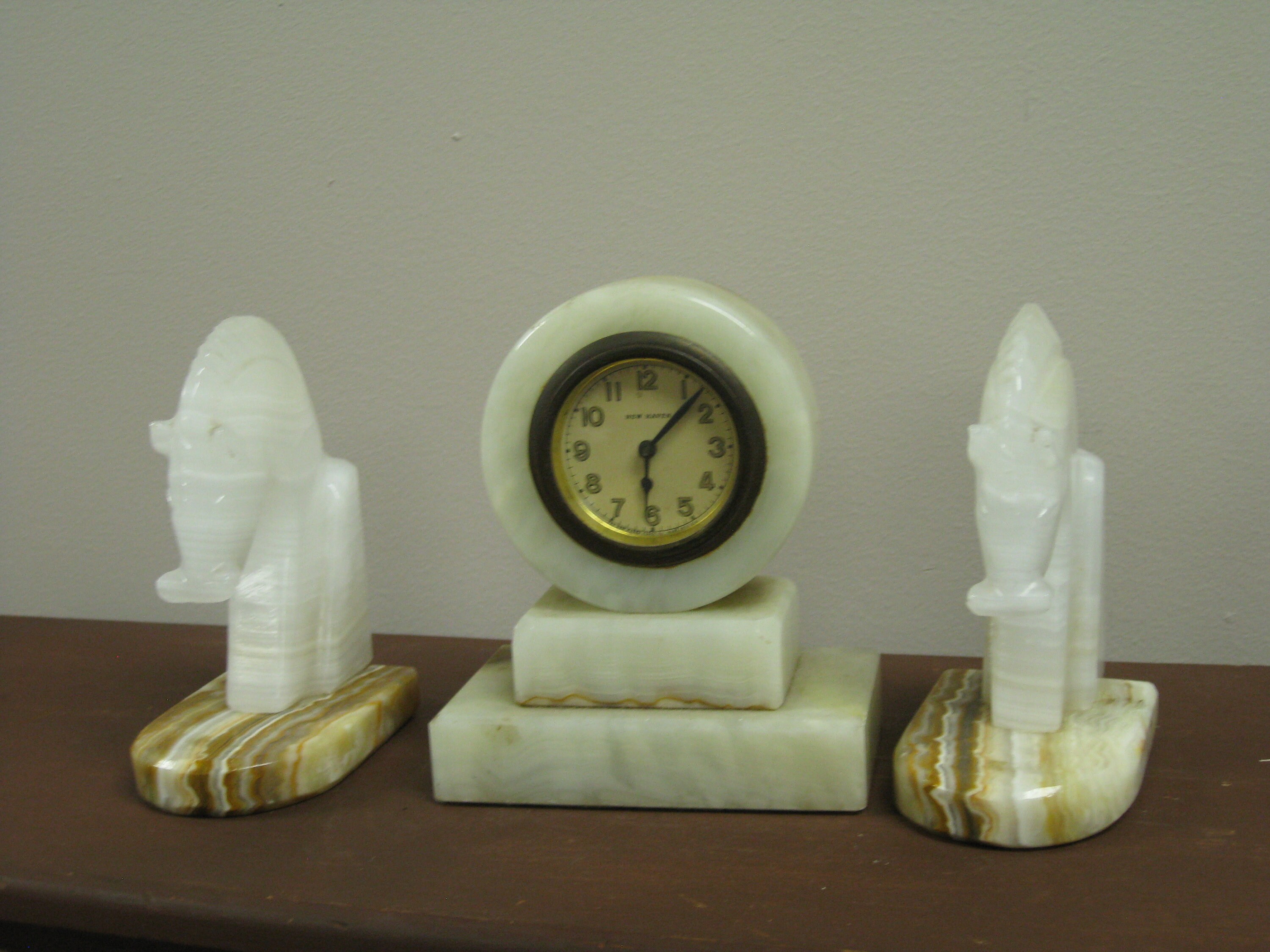 G221 1920S Art Deco Clock With Horse Head Bookends