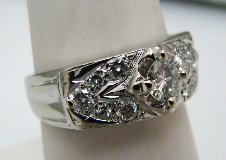 a857 Vintage Gorgeous Multi Diamond Ring in 14k White Gold Size 6.5 image 2