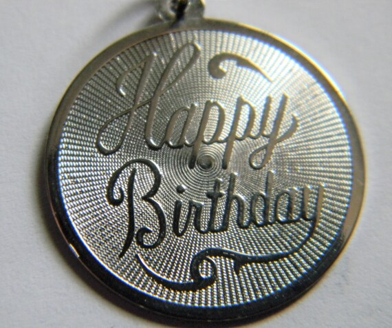 h815 Cute Sterling Silver Round Charm or Pendant with Happy Birthday Embossed View 2
