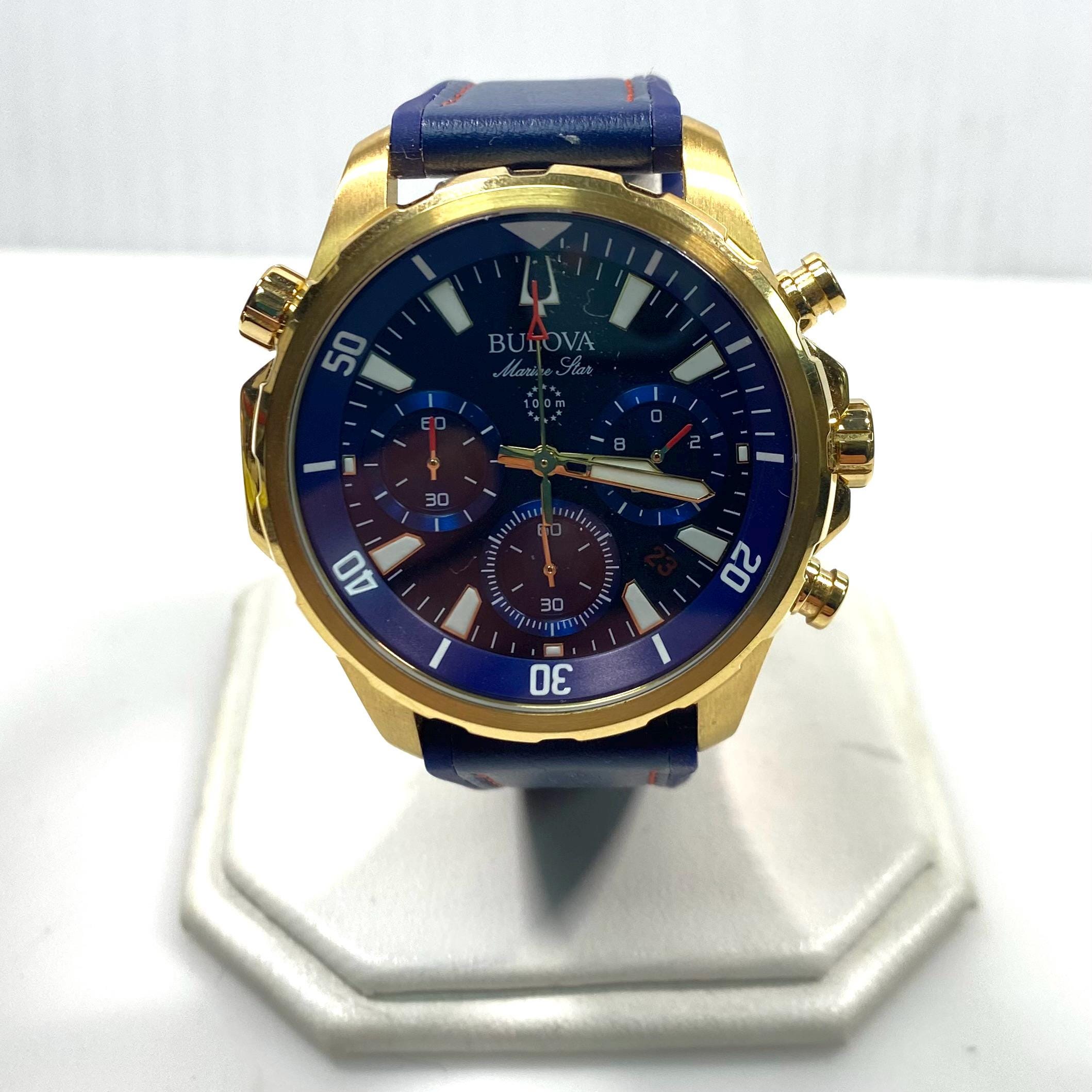 Bulova Marine Star Gold & Blue chronograph. Unused. New, old stock. Amazon.com: Bulova Marine Star - 97B168 Blue One Size  main image 2