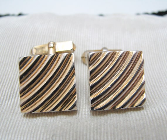 c268 Vintage Square Gold Tone Cuff links by Swank… - image 1