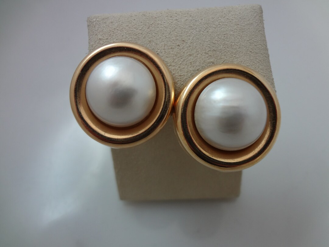 A1017 Vintage Gorgeous Half Pearl Pierced Earrings Set in 14k - Etsy