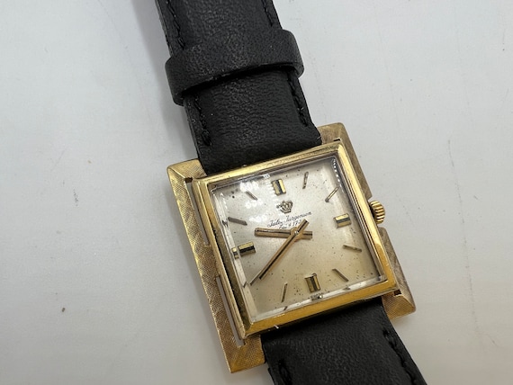 Jules Jurgensen Gold Square Watch with Black Leather Strap JULES JURGENSEN 6744 Quartz Square Gold Tank Women main image 2