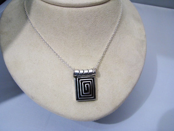 c377 Unique Sterling Silver Rectangle Pendant on … - image 1