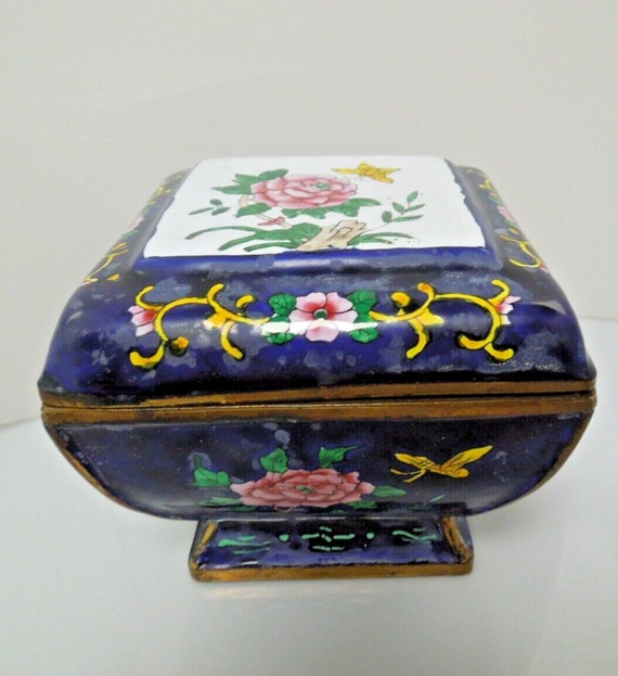 t115 Antique Chinese CLOISONNÉ  Enamel Floral Cov… - image 1