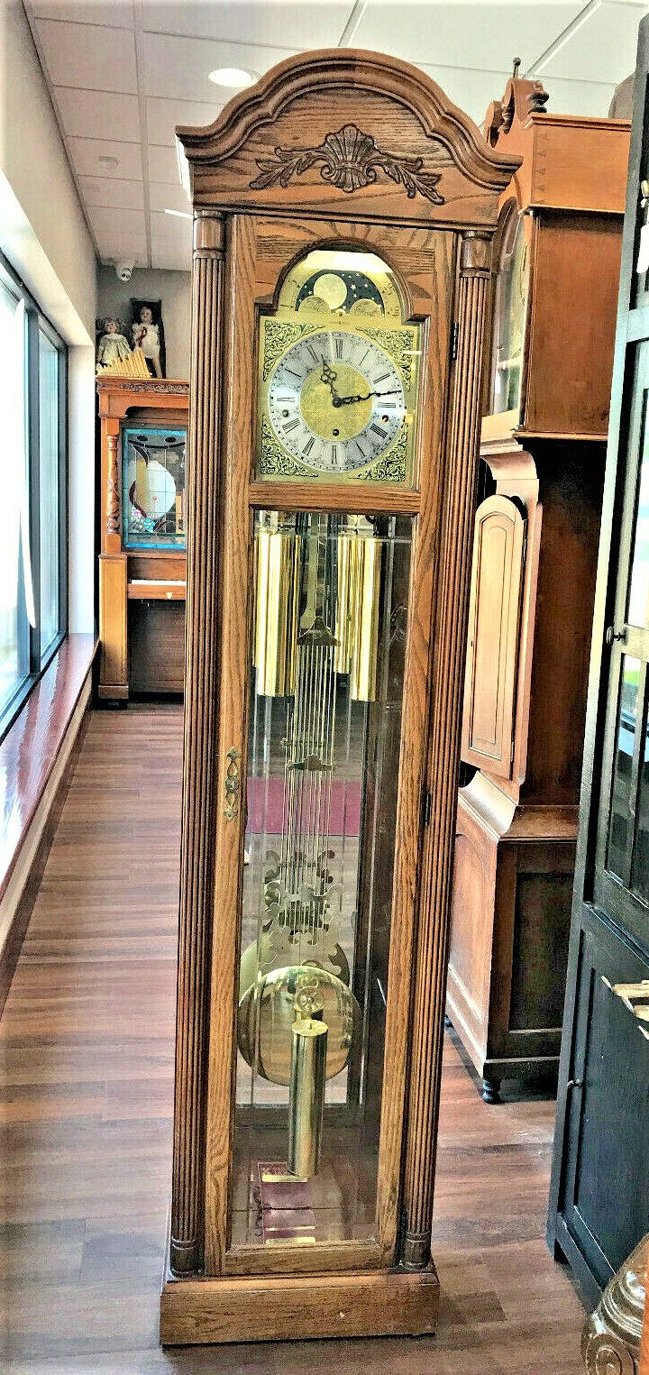 c004c Vintage Working Beautiful Howard Miller Tall Case Grandfather Clock