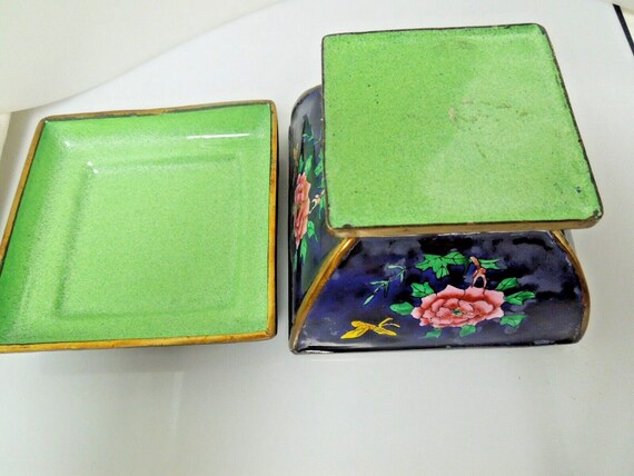 t115 Antique Chinese CLOISONNÉ  Enamel Floral Cov… - image 5