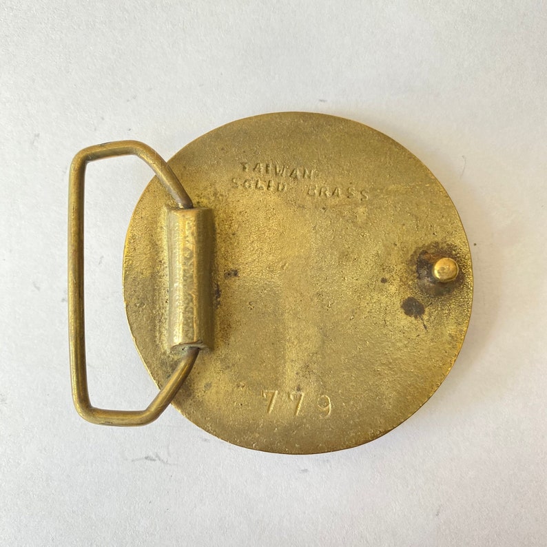 f704 Vintage One Way Collectible Men/'s Belt Buckle Solid Brass Gold Tone