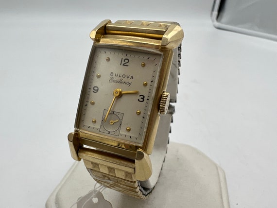 u175 Bulova 1950s Excellency 14k Gold Case Wrist … - image 1