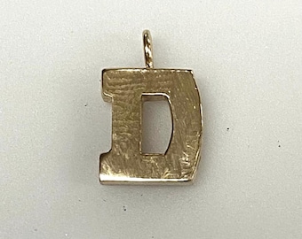 v609 Colgante vintage de oro amarillo de 14 k con dije para pulsera, pieza para hacer joyas, letra D