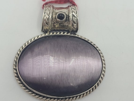 h577 Vintage Sterling Silver 925 Oval Purple Cats… - image 1