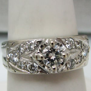 a857 Vintage Gorgeous Multi Diamond Ring in 14k White Gold Size 6.5 image 1