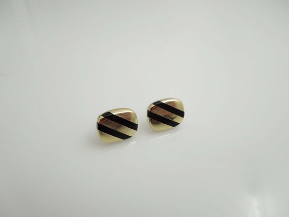 g587 Lovely Ladies 14kt Yellow Gold Black Striped… - image 3