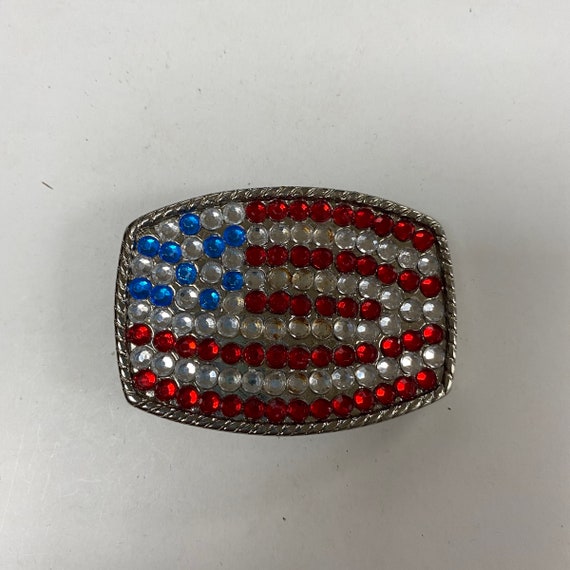F640 Vintage Silver Tone Tri-color Flag Crystal Stones Men display picture 1