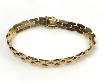 Pulsera vintage de oro amarillo de 14 k con eslabones de 7 mm y varias filas de pantera, de 18 cm de largo