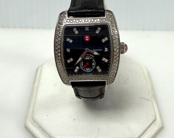w063 Michele Urban Mini Curved Diamond Wrist Watch Brilliant 135 Diamond Bezel