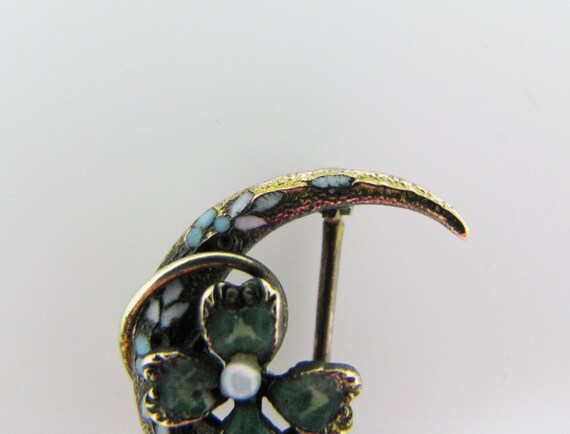 a642 Vintage Gold Filled Brooch Pin with Moon and… - image 2