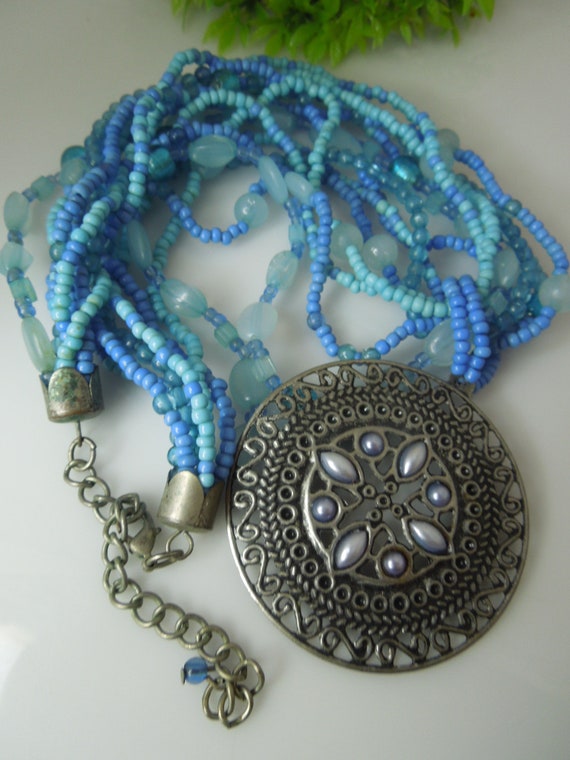 q277 Vintage Beautiful Blue Beads Necklace For Wo… - image 6