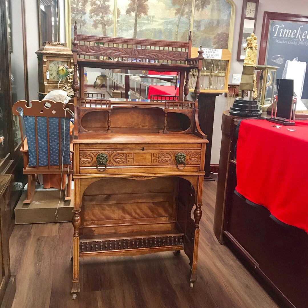 F250 Antique Victorian Era Secretair Oak Office Furniture Desk With a ...