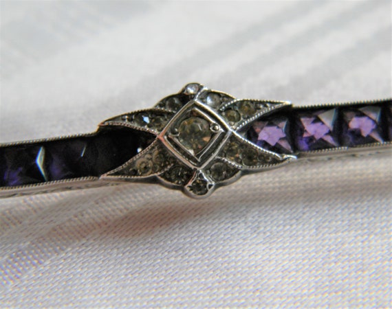 p057 Gorgeous Silver Bar Brooch with Purple and C… - image 2