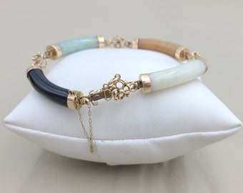 k933 Lovely 14kt Yellow Gold Jade and Onyx Bracelet