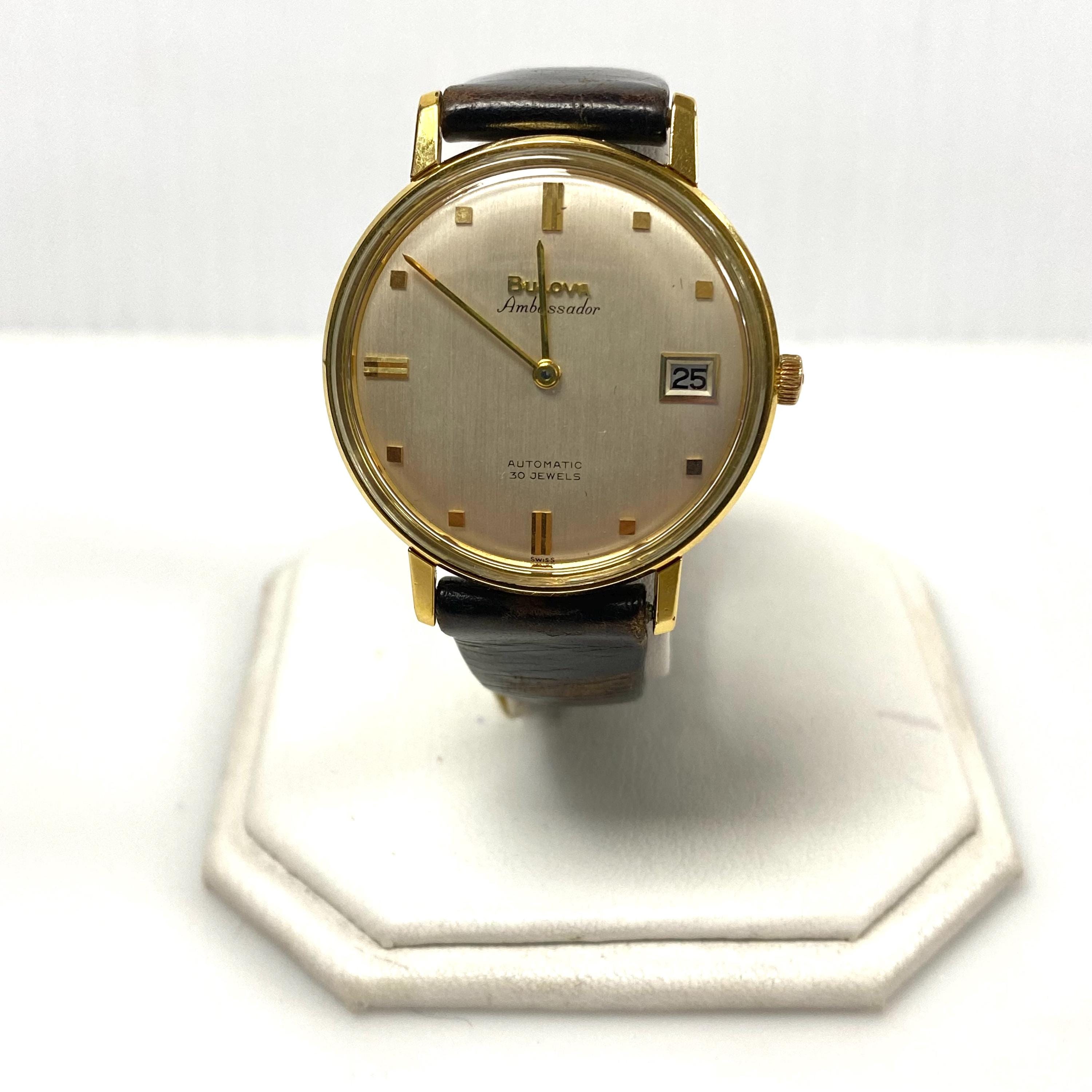 ☆稼動品☆ BULOBA Ambassador アンバサダー30JEWELS Vintage Bulova Ambassador Automatic 30 Jewels Watch W/ New Leather