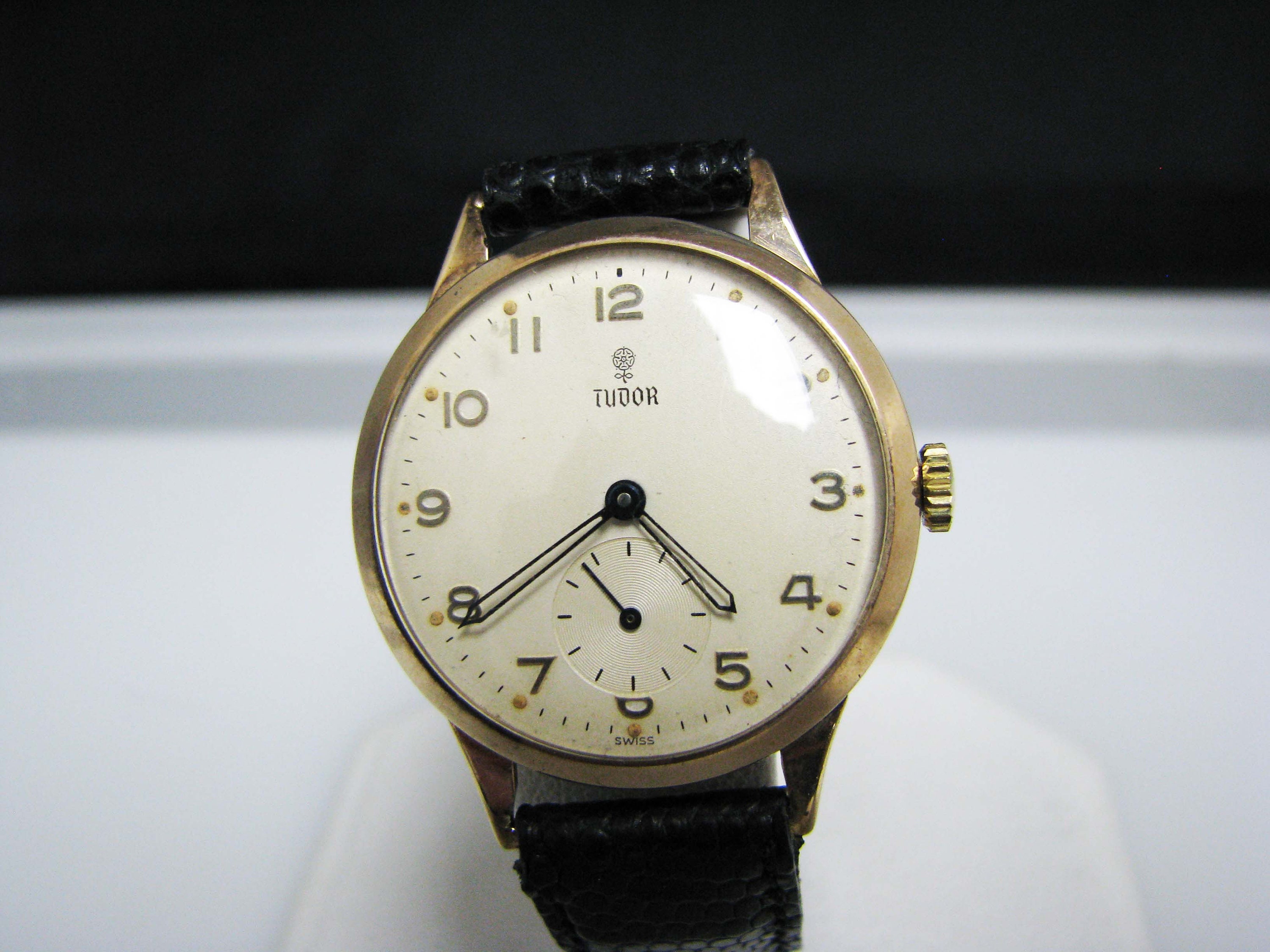 Vintage Tudor Watches >> J125 Handsome Vintage 1950 S 10k Yg Tudor Watch With Black Leather Band Vintage Tudor Watches >> J125 Handsome Vintage 1950 S 10k Yg Tudor Watch With Black Leather Band